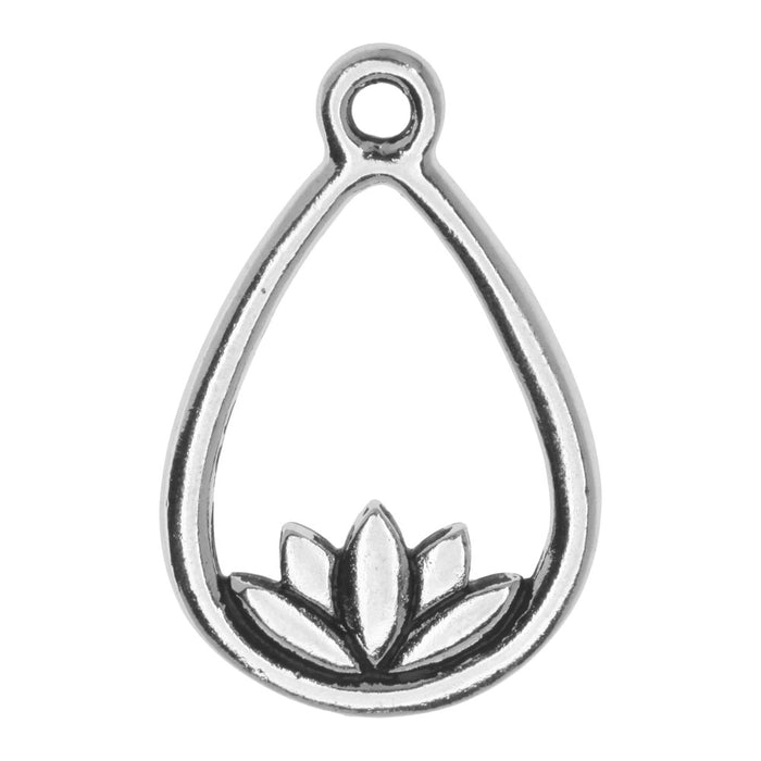Metal Pendant, Lotus Teardrop 26x16.5mm, Antiqued Silver Plated, By TierraCast (1 Piece)