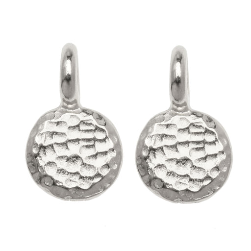 Metal Charm, Hammered Full Moon 10.5x6.5mm, Bright Silver Plated, By TierraCast (2 Pieces)