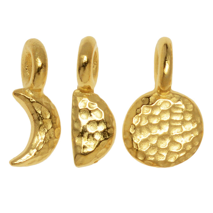 Metal Charm, Moon Phases Set, 22K Gold Plated, By TierraCast (5 Pieces)