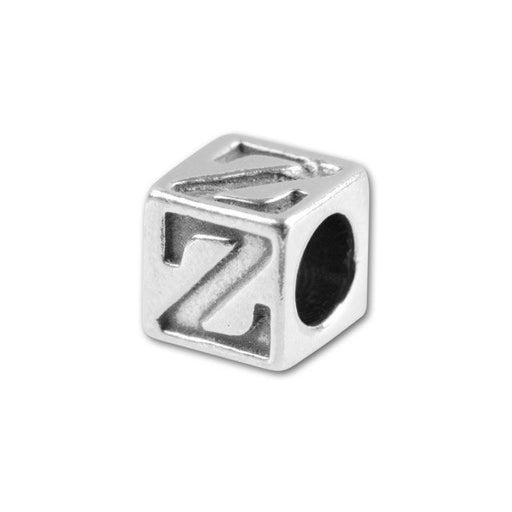 Alphabet Bead, Cube Letter "Z" 5.6mm, Sterling Silver (1 Piece)
