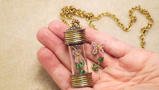 How to Make a Beaded Wire Flower in a Glass Bottle Necklace