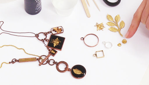 How to Fill Open Frame Pendants with Colorized Resin and Metal Stampings by Becky Nunn