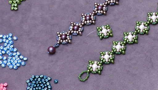 How to Bead Weave the Portsmouth Bracelet using 2-Hole Es-O Beads and Austrian Crystal Pearls