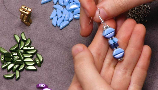 How to Bead Weave Geometric Earrings with 2-Hole Tinos Par Puca Beads