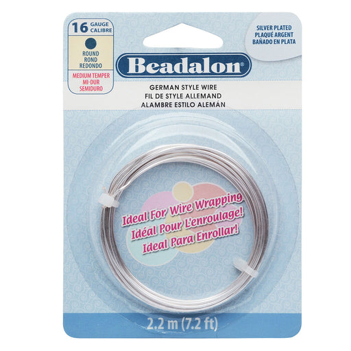 Beadalon Craft Wire, German Style Round Copper Wire 16 Gauge, Silver Plated