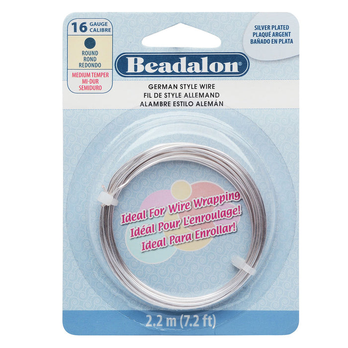 Beadalon Craft Wire, German Style Round Copper Wire 16 Gauge, Silver Plated