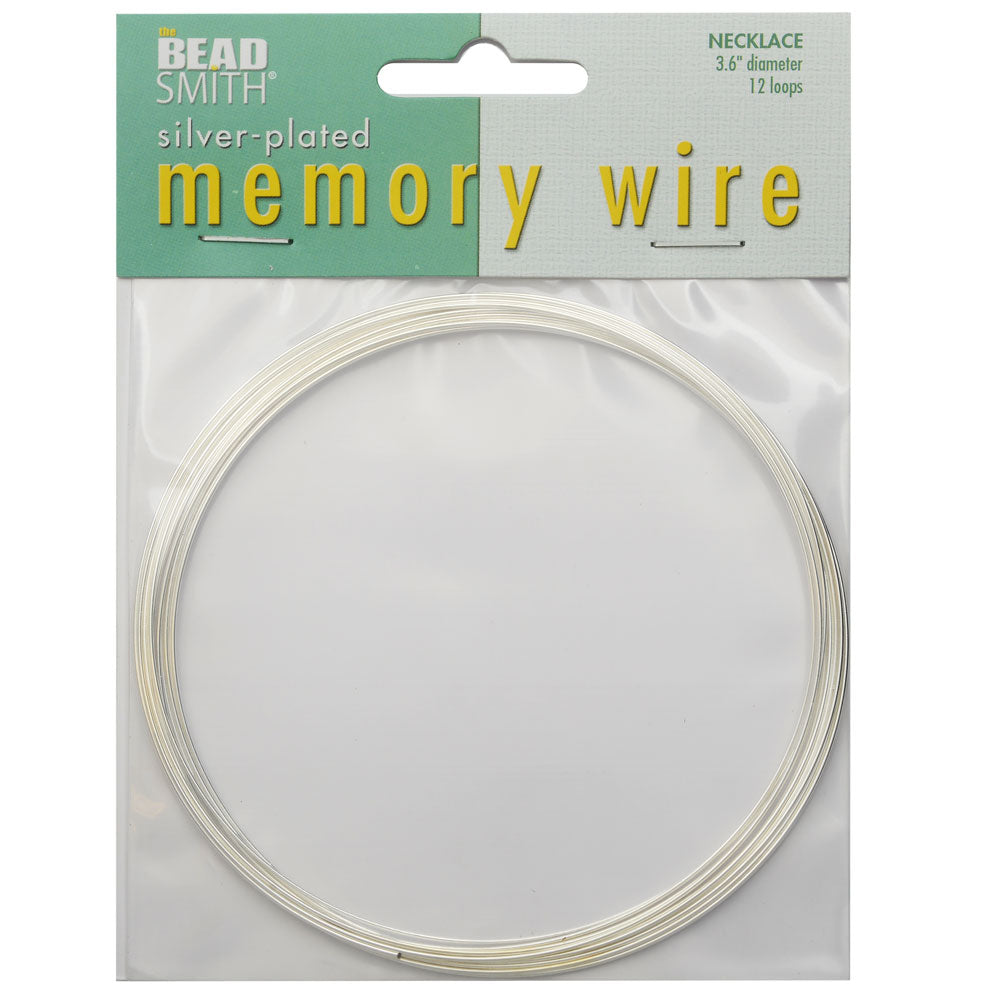 Memory Wire, Necklace Round 3.6 Inch Diameter, 12 Loops, Silver Plated