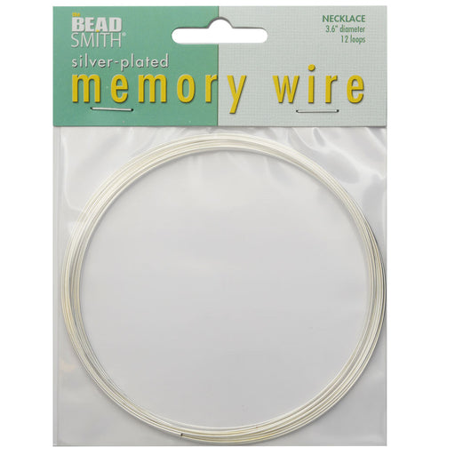 Memory Wire, Necklace Round 3.6 Inch Diameter, 12 Loops, Silver Plated