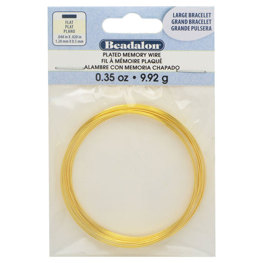 Memory Wire, Bracelet Round Flat Wire Size Large, 12 Loops, Gold Plated