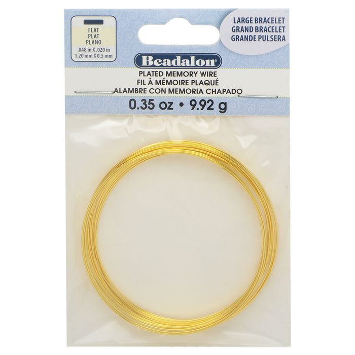 Memory Wire, Bracelet Round Flat Wire Size Large, 12 Loops, Gold Plated