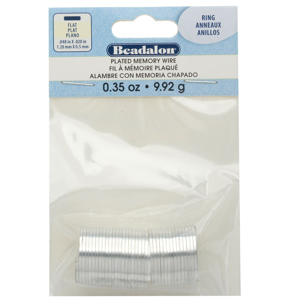 Memory Wire, Ring Round Flat Wire 0.75 Inch Diameter, 33 Loops, Silver Plated