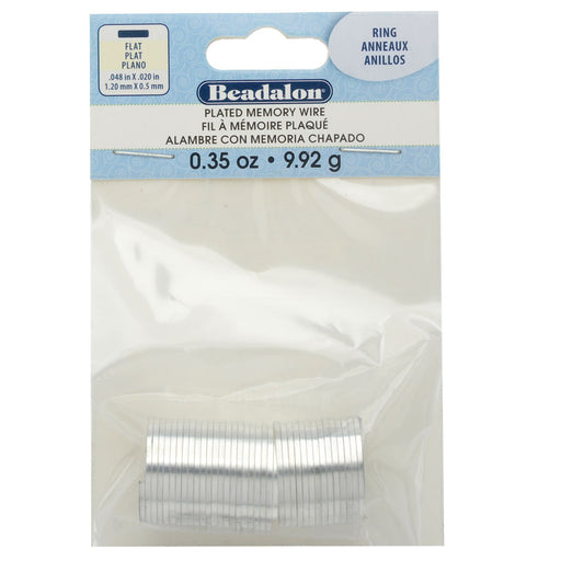 Memory Wire, Ring Round Flat Wire 0.75 Inch Diameter, 33 Loops, Silver Plated
