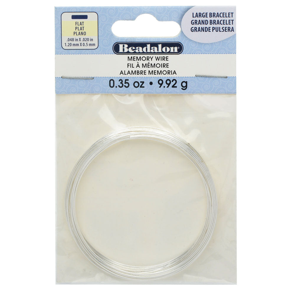 Memory Wire, Bracelet Round Flat Wire Size Large 2.5 Inch Diameter, 12 Loops, Silver Plated