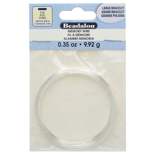 Memory Wire, Bracelet Round Flat Wire Size Large 2.5 Inch Diameter, 12 Loops, Silver Plated