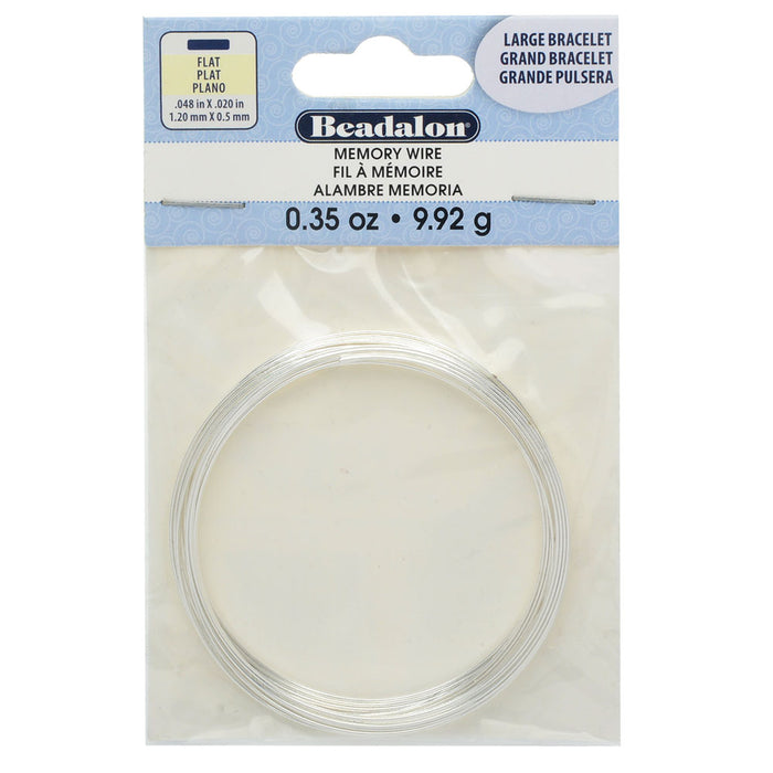 Memory Wire, Bracelet Round Flat Wire Size Large 2.5 Inch Diameter, 12 Loops, Silver Plated