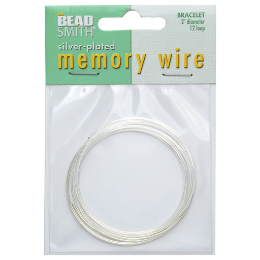 Memory Wire, Bracelet Round Size Small 2 Inch Diameter, 12 Loops, Silver Plated