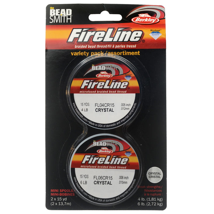 FireLine Braided Beading Thread Pack, 4 & 6lb Test Weights, Two 15 Yard Spools, Crystal Clear