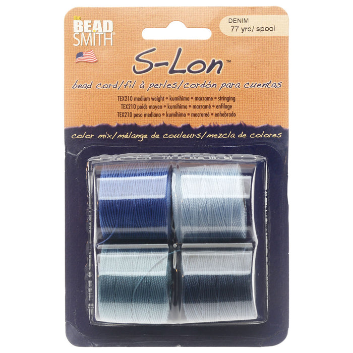 Super-Lon, S-Lon, Cord, Size 18, Four 77 Yard Spools, Denim Mix