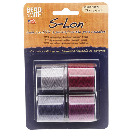 Super-Lon, S-Lon, Cord, Size 18, Four 77 Yard Spools, Plum Crazy Mix