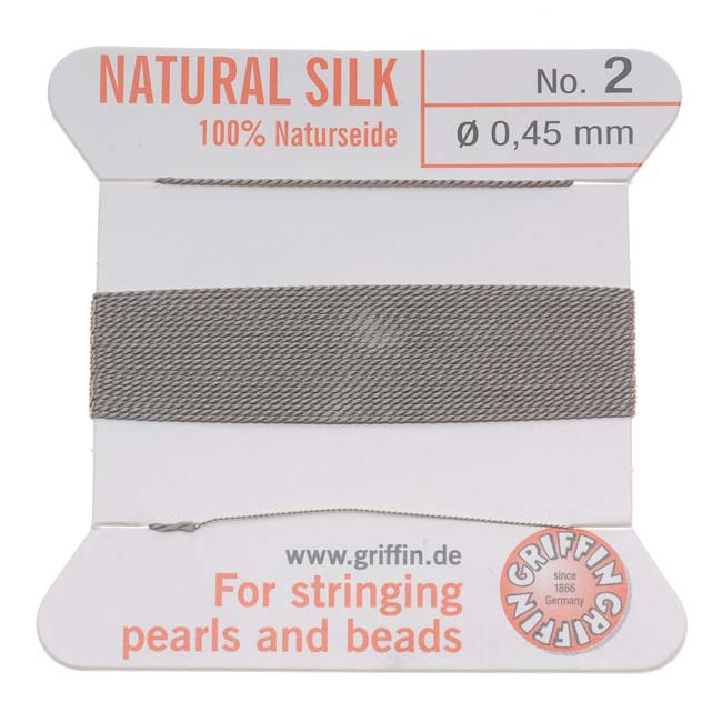 Griffin Silk Beading Cord & Needle Size 2 Silver Gray