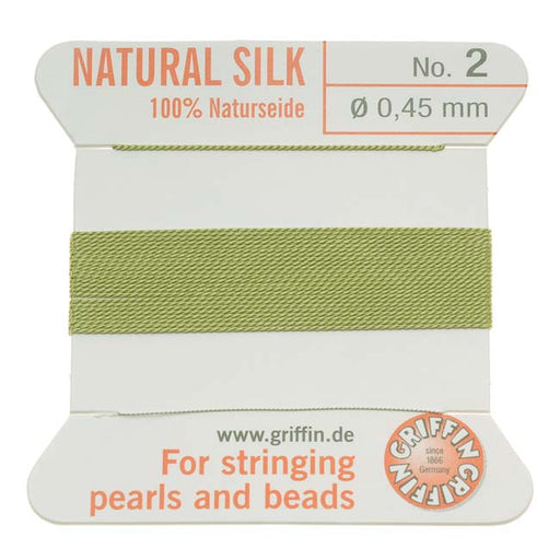 Griffin Silk Beading Cord & Needle Size 2 Lt Jade Green