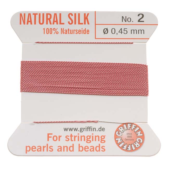 Griffin Silk Beading Cord & Needle Size 2 Pink