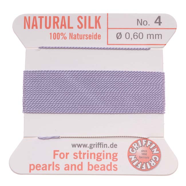 Griffin Silk Beading Cord & Needle Size 4 Lt Purple Lilac