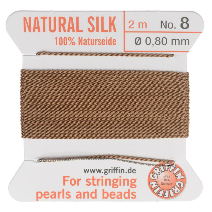 Griffin Silk Beading Cord & Needle, Size 8 (0.8mm), 2 Meters, Amber