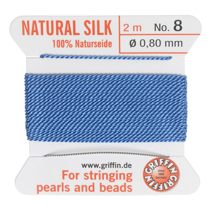 Griffin Silk Beading Cord & Needle, Size 8 (0.8mm), 2 Meters, Blue