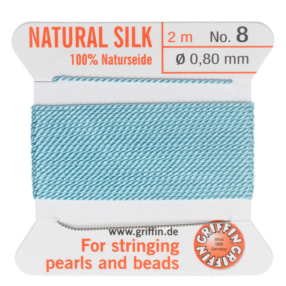 Griffin Silk Beading Cord & Needle, Size 8 (0.8mm), 2 Meters, Turquoise