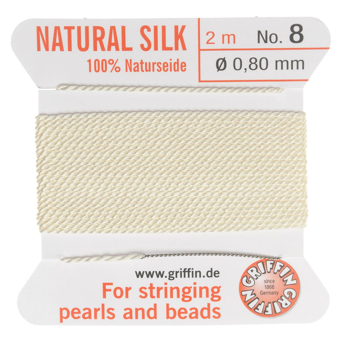 Griffin Silk Beading Cord & Needle, Size 8 (0.8mm), 2 Meters, White