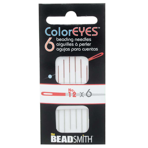The Beadsmith ColorEYES Beading Needles, Size #12, 1 Pack of 6, Red