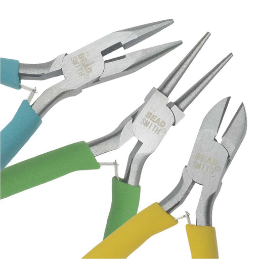 The Beadsmith Jewelry Pliers, Round Nose, Chain Nose, Side Cutter (3 Piece Set)