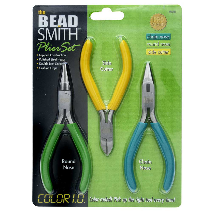 The Beadsmith Jewelry Pliers, Round Nose, Chain Nose, Side Cutter (3 Piece Set)