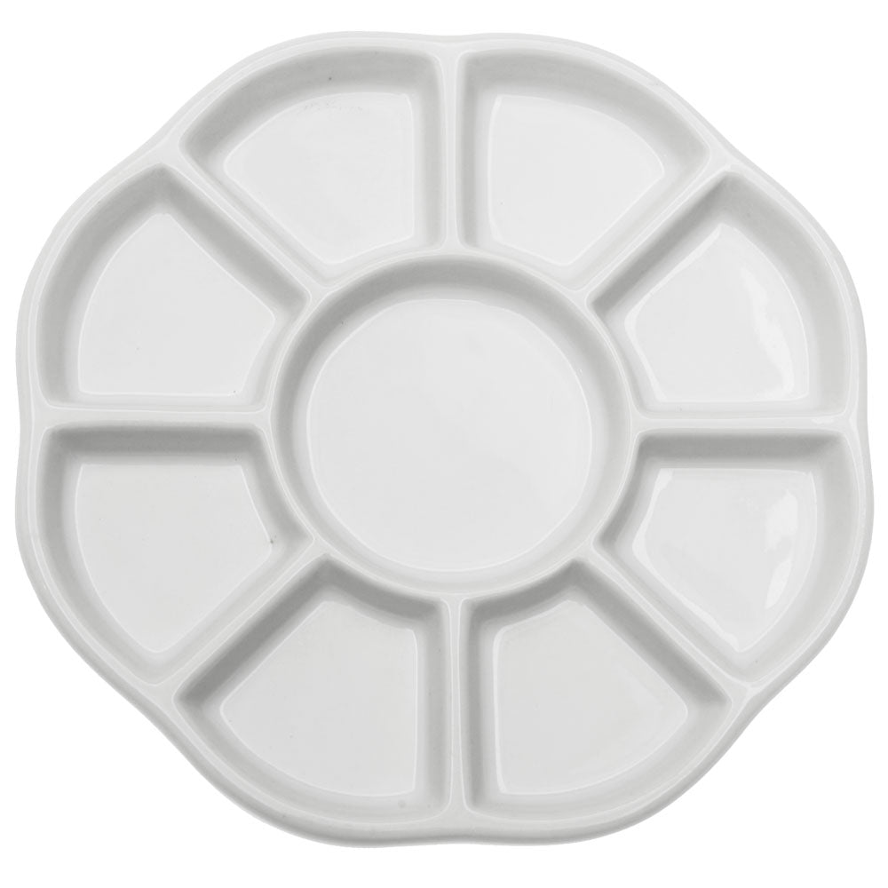 Ceramic Bead Sorting Tray, Round 5 1/2 Inch Diameter with Nine Sections, 1 Tray, White