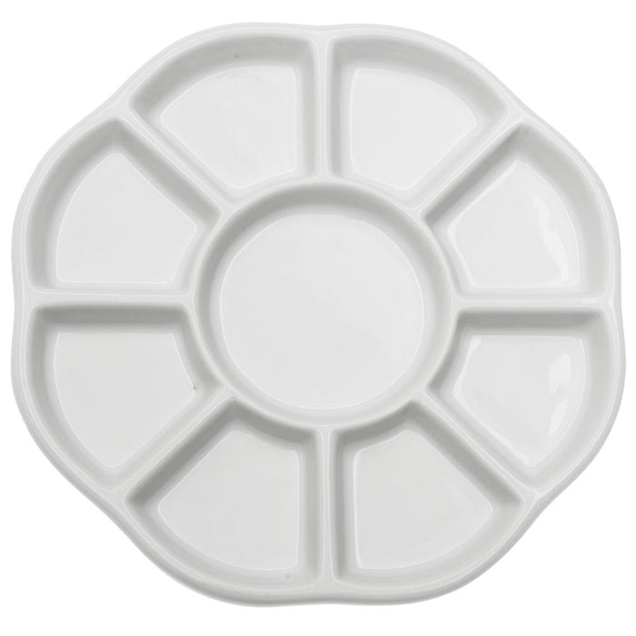Ceramic Bead Sorting Tray, Round 5 1/2 Inch Diameter with Nine Sections, 1 Tray, White
