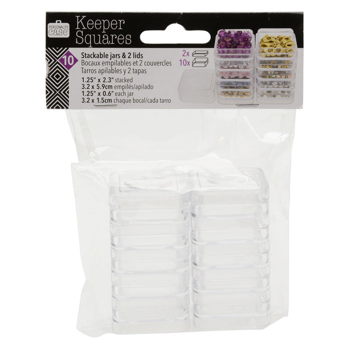Keeper Squares Storage Container, Square Jars with Lids 1.25x2.3", 10 Containers